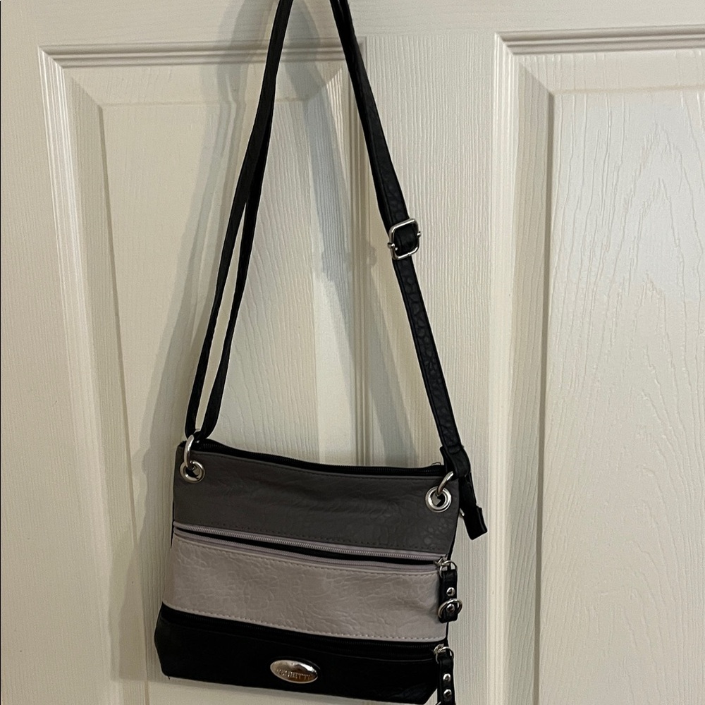 Stylish Rossetti Black and Gray Crossbody Bag. Adjustable Strap.